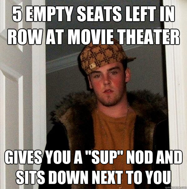 5 empty seats left in row at movie theater Gives you a 