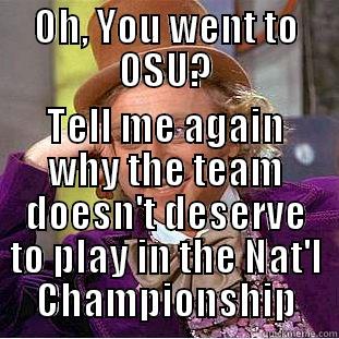 OH, YOU WENT TO OSU? TELL ME AGAIN WHY THE TEAM DOESN'T DESERVE TO PLAY IN THE NAT'L CHAMPIONSHIP Condescending Wonka