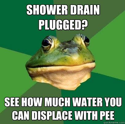 Shower drain plugged? See how much water you can displace with pee  Foul Bachelor Frog