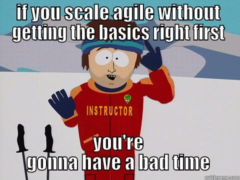 scaled agile - IF YOU SCALE AGILE WITHOUT GETTING THE BASICS RIGHT FIRST YOU'RE GONNA HAVE A BAD TIME Youre gonna have a bad time