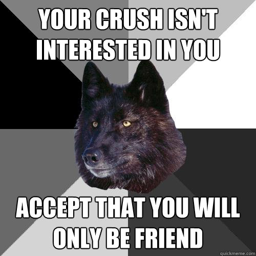 your crush isn't interested in you accept that you will only be friend - your crush isn't interested in you accept that you will only be friend  Sanity Wolf