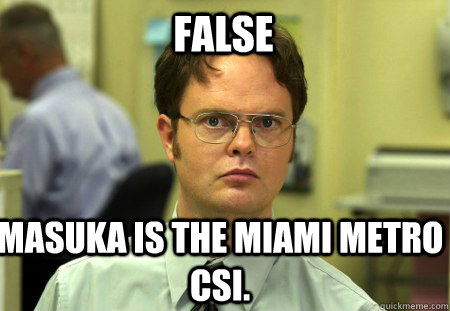 FALSE Masuka is the Miami Metro CSI.  Schrute