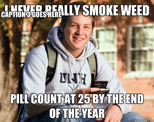 I never really smoke weed Pill count at 25 by the end of the year Caption 3 goes here  College Freshman
