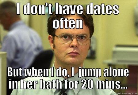 The date move - I DON'T HAVE DATES OFTEN BUT WHEN I DO, I  JUMP ALONE IN HER BATH FOR 20 MINS... Schrute