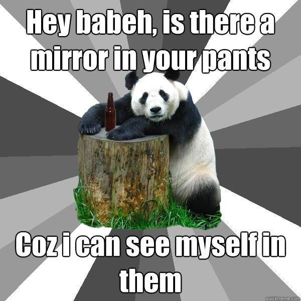 Hey babeh, is there a mirror in your pants
 Coz i can see myself in them  Pickup-Line Panda