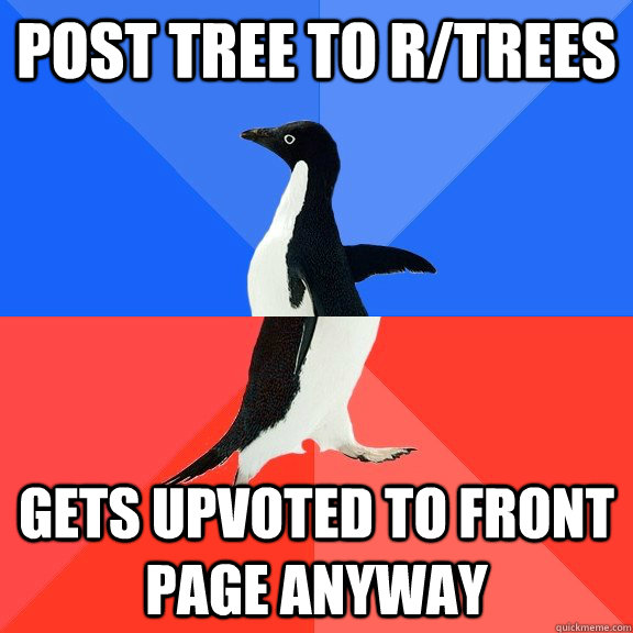 Post tree to r/trees Gets upvoted to front page anyway  Socially Awkward Awesome Penguin