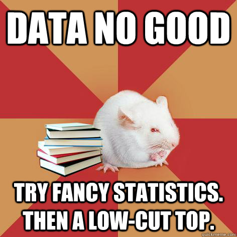 data no good try fancy statistics. then a low-cut top.  Science Major Mouse