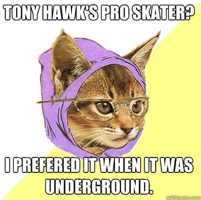 Tony Hawk's Pro Skater? I prefered it when it was underground. - Tony Hawk's Pro Skater? I prefered it when it was underground.  Hipster Kitty