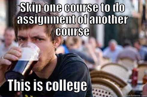 College life - SKIP ONE COURSE TO DO ASSIGNMENT OF ANOTHER COURSE THIS IS COLLEGE                      Lazy College Senior