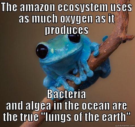 THE AMAZON ECOSYSTEM USES AS MUCH OXYGEN AS IT PRODUCES BACTERIA AND ALGEA IN THE OCEAN ARE THE TRUE 