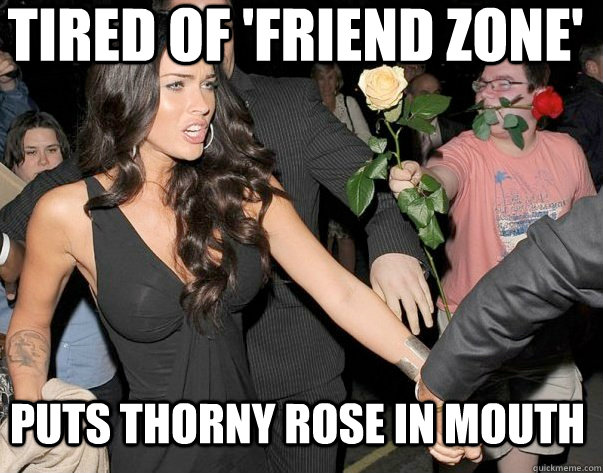 tired of 'friend zone' puts thorny rose in mouth  Out of his legue guy