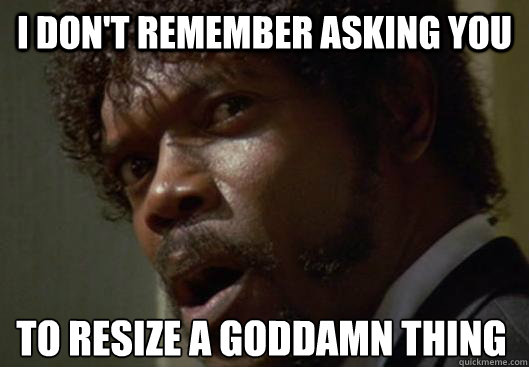 I DON'T REMEMBER ASKING YOU  TO RESIZE A GODDAMN THING - I DON'T REMEMBER ASKING YOU  TO RESIZE A GODDAMN THING  Angry Samuel L Jackson
