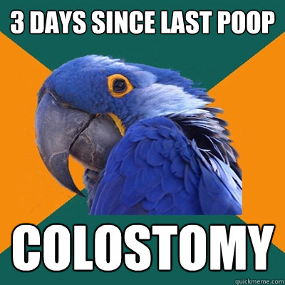 3 days since last poop colostomy  Paranoid Parrot
