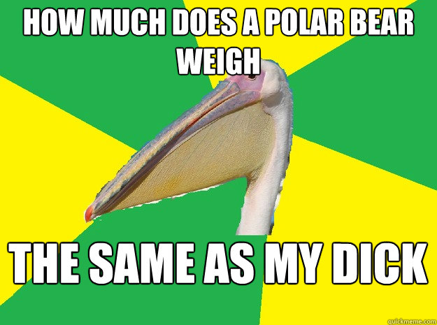 How much does a polar bear weigh  the same as my dick  Anti Pick Up Line Pelican