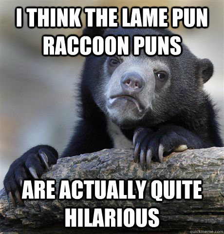 I think the lame pun raccoon puns are actually quite hilarious  Confession Bear