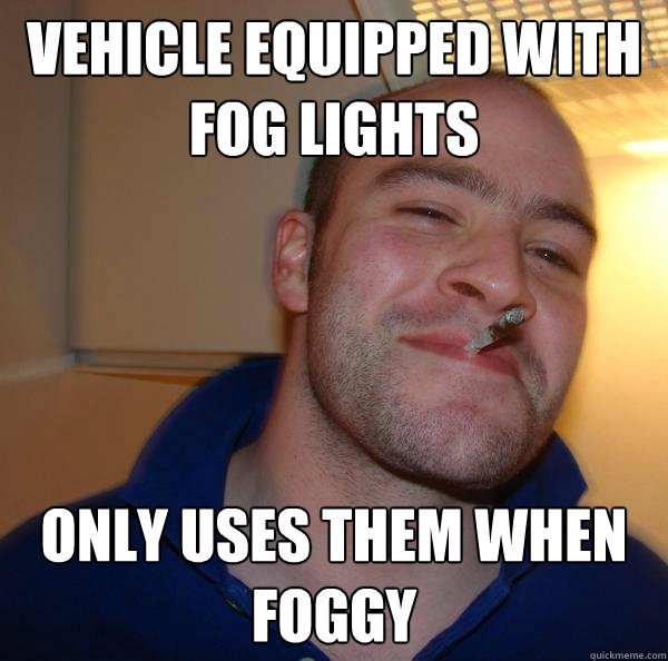 vehicle equipped with fog lights only uses them when foggy Misc