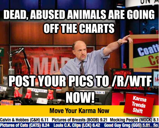 Dead, abused animals are going off the charts Post your pics to /r/WTF NOW! - Dead, abused animals are going off the charts Post your pics to /r/WTF NOW!  Mad Karma with Jim Cramer
