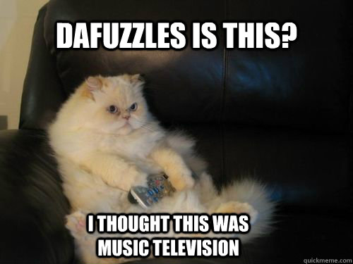 Dafuzzles is this? I thought this was Music Television - Dafuzzles is this? I thought this was Music Television  Disapproving TV Cat