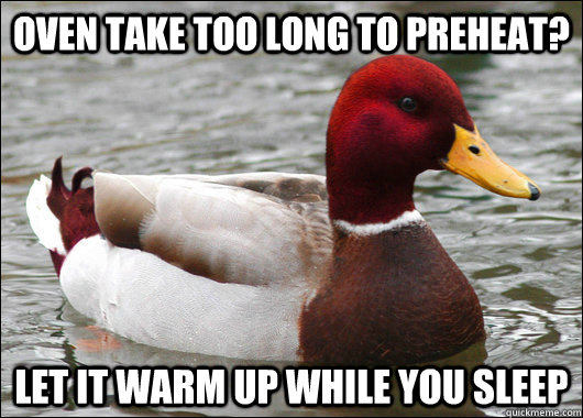 Oven take too long to preheat? Let it warm up while you sleep  Malicious Advice Mallard