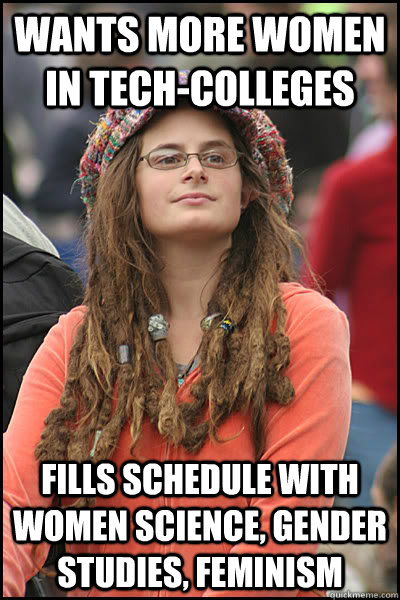 wants more women in tech-colleges fills schedule with women science, gender studies, feminism  College Liberal
