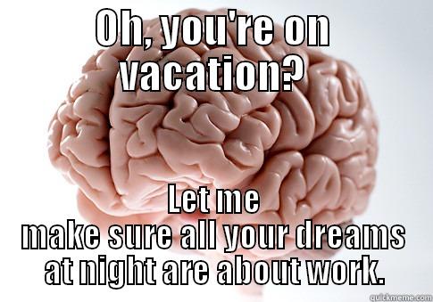 OH, YOU'RE ON VACATION? LET ME MAKE SURE ALL YOUR DREAMS AT NIGHT ARE ABOUT WORK. Scumbag Brain