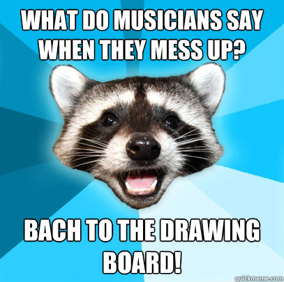 WHAT DO MUSICIANS SAY WHEN THEY MESS UP? BACH TO THE DRAWING BOARD!  Lame Pun Coon