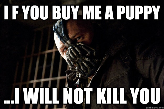i f you buy me a puppy ...i will not kill you  Permission Bane