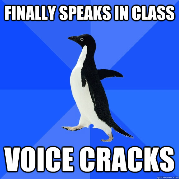 Finally speaks in class voice cracks - Finally speaks in class voice cracks  Socially Awkward Penguin
