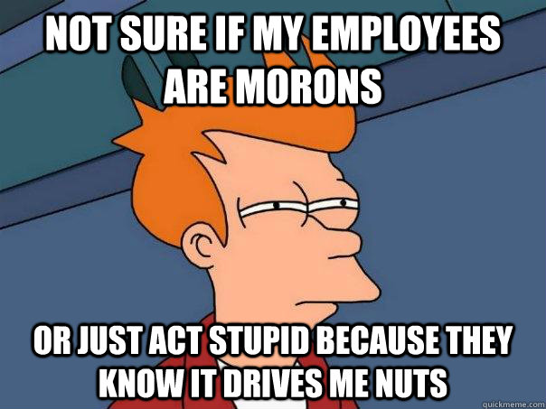 Not sure if my employees are morons Or just act stupid because they know it drives me nuts  Futurama Fry