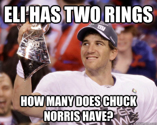 Eli Has two rings how many does chuck norris have?  Eli Manning Most Interesting Quarterback