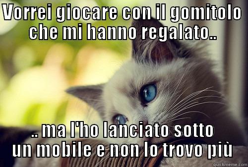 VORREI GIOCARE CON IL GOMITOLO CHE MI HANNO REGALATO.. .. MA L'HO LANCIATO SOTTO UN MOBILE E NON LO TROVO PIÙ First World Problems Cat