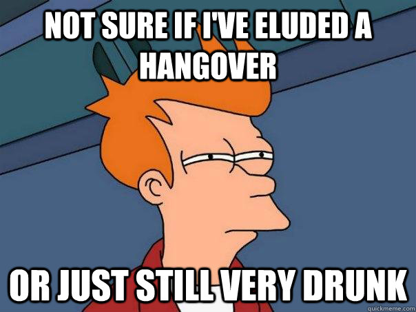 Not sure if I've eluded a hangover Or just still very drunk  Futurama Fry