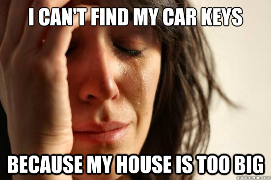 I can't find my car keys because my house is too big  First World Problems