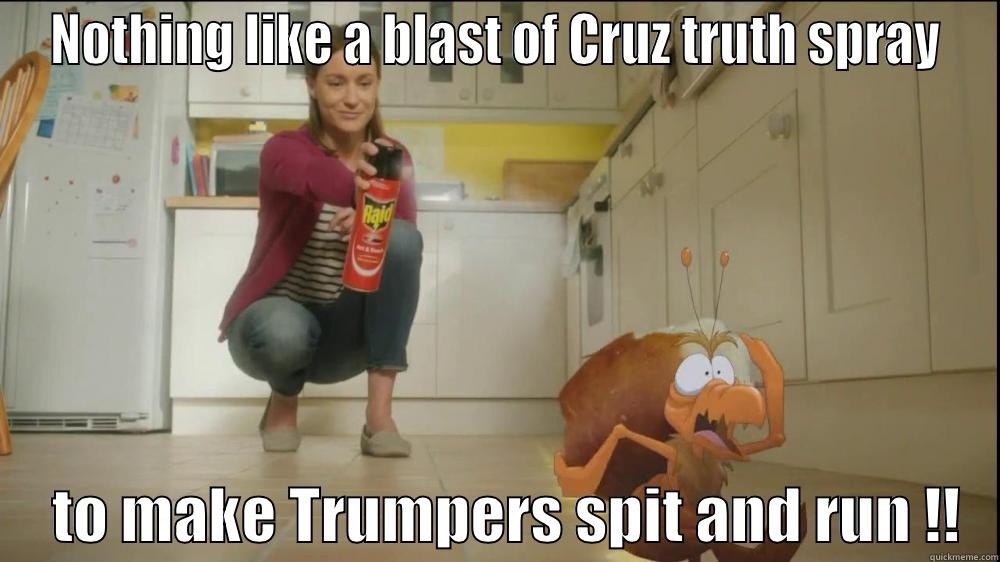NOTHING LIKE A BLAST OF CRUZ TRUTH SPRAY      TO MAKE TRUMPERS SPIT AND RUN !!   Misc