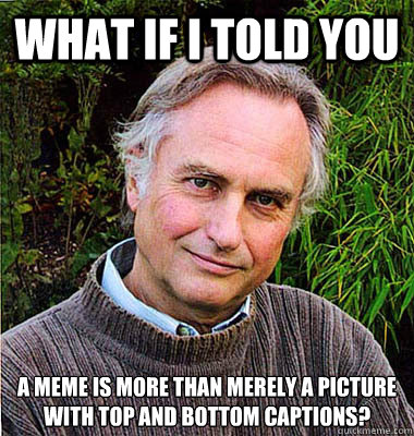 What if I told you A meme is more than merely a picture with top and bottom captions? - What if I told you A meme is more than merely a picture with top and bottom captions?  What if Dawkins told you...