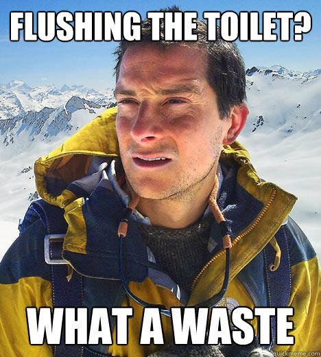 flushing the toilet? what a waste  Bear Grylls