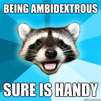 being ambidextrous sure is handy  Lame Pun Coon