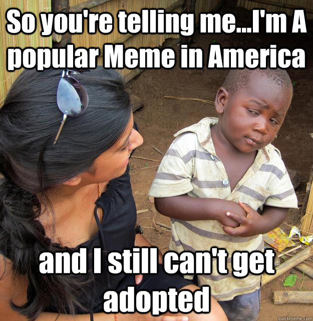 So you're telling me...I'm A popular Meme in America and I still can't get adopted  3rd World Skeptical Child