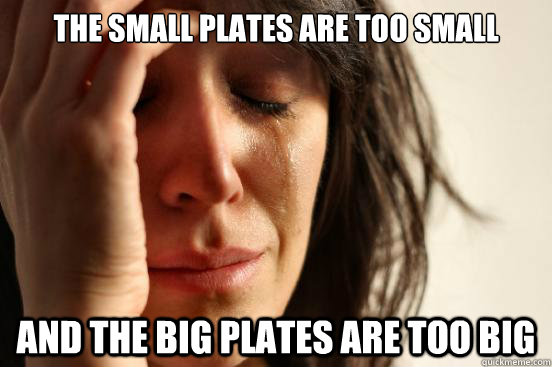 The small plates are too small and the big plates are too big  First World Problems