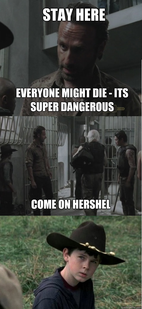 Stay here everyone might die - its super dangerous Come on hershel - Stay here everyone might die - its super dangerous Come on hershel  Hurr Durr Rick