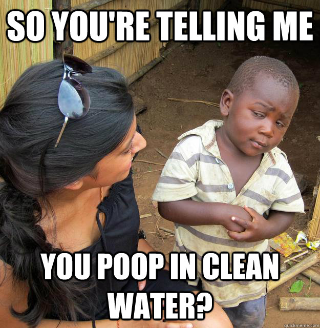 So you're telling me you poop in clean water?  Third World Skeptic Kid