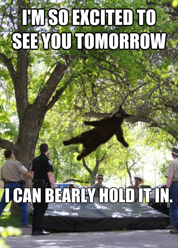 I'm so excited to see you tomorrow I can bearly hold it in. - I'm so excited to see you tomorrow I can bearly hold it in.  Misc