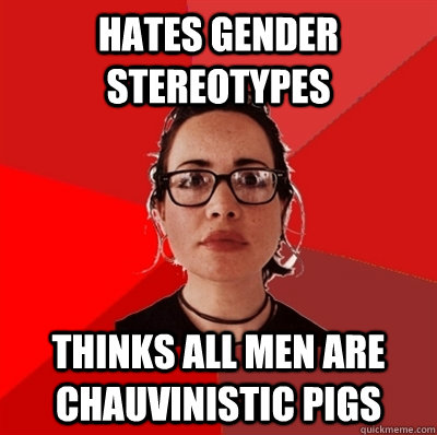 hates gender stereotypes thinks all men are chauvinistic pigs  Liberal Douche Garofalo