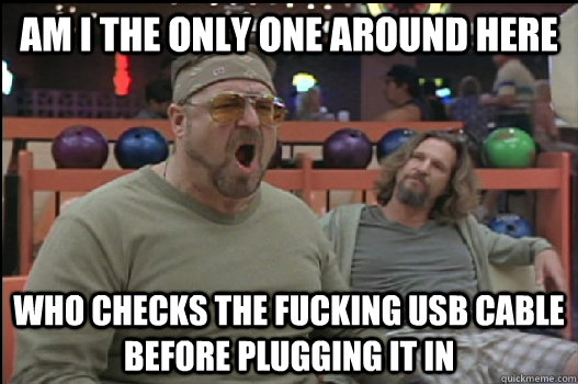 Am I the only one around here who checks the fucking usb cable before plugging it in  Angry Walter