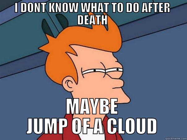 I DONT KNOW WHAT TO DO AFTER DEATH MAYBE JUMP OF A CLOUD Futurama Fry