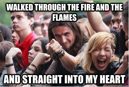 Walked through the fire and the flames and straight into my heart  Ridiculously Photogenic Metalhead