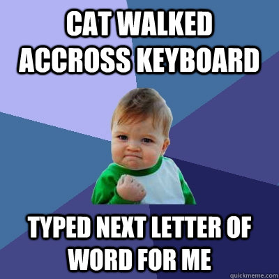 cat walked accross keyboard Typed next letter of word for me  Success Kid