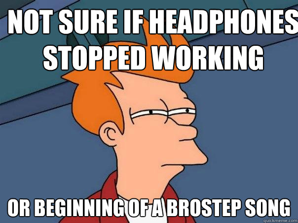 Not sure if headphones stopped working Or beginning of a brostep song  Futurama Fry