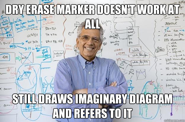 Dry erase marker doesn't work at all Still draws imaginary diagram and refers to it  Engineering Professor