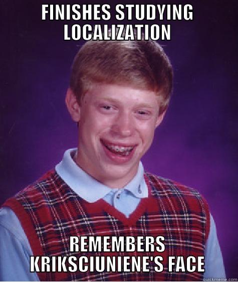 FINISHES STUDYING LOCALIZATION REMEMBERS KRIKSCIUNIENE'S FACE Bad Luck Brian